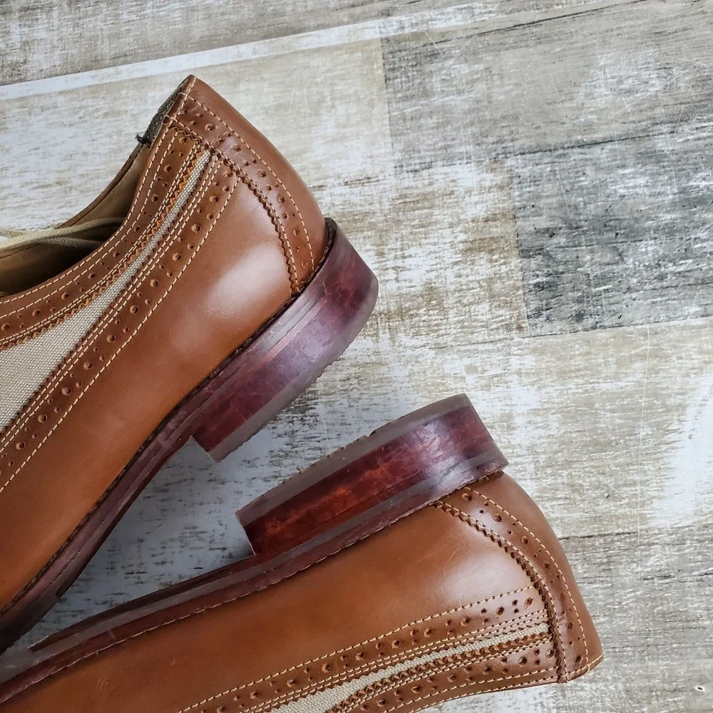 Johnston & Murphy Garner Mens Oxford Shoes Sz 13 M Brown Leather Wingtip Lace Up